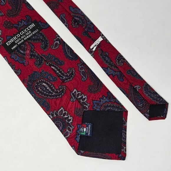 ENRICO GUCCINI USA SILK TIE RED GREEN CLASSIC PAISLEY JACQUARD SATIN 3.5" X 58" - Picture 2 of 2